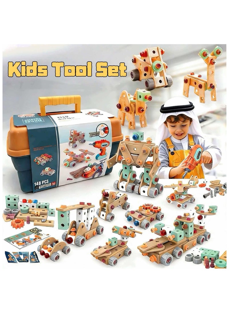 مجموعة أدوات للأطفال مكونة من 148 قطعة مع مثقاب كهربائي - ألعاب بناء STEM، صندوق أدوات إصلاح للعب التخيلي للأولاد والبنات الذين تتراوح أعمارهم بين 3 و4 و5 و6 سنوات - Image 1